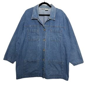 Cabin Creek Vintage Denim Chore Jacket Utility Barn Shirt Blue Women 2X